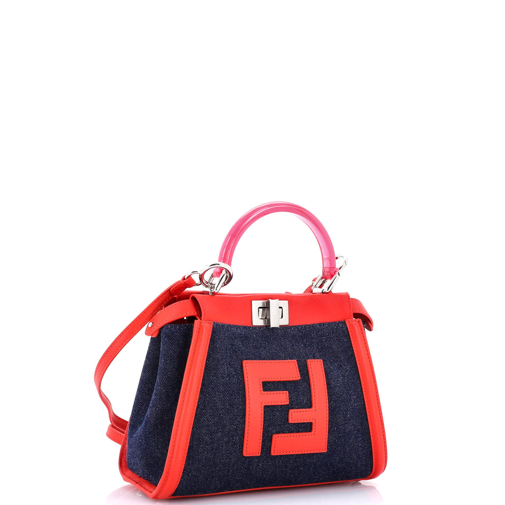Peekaboo Bag Denim with FF Leather Applique Mini