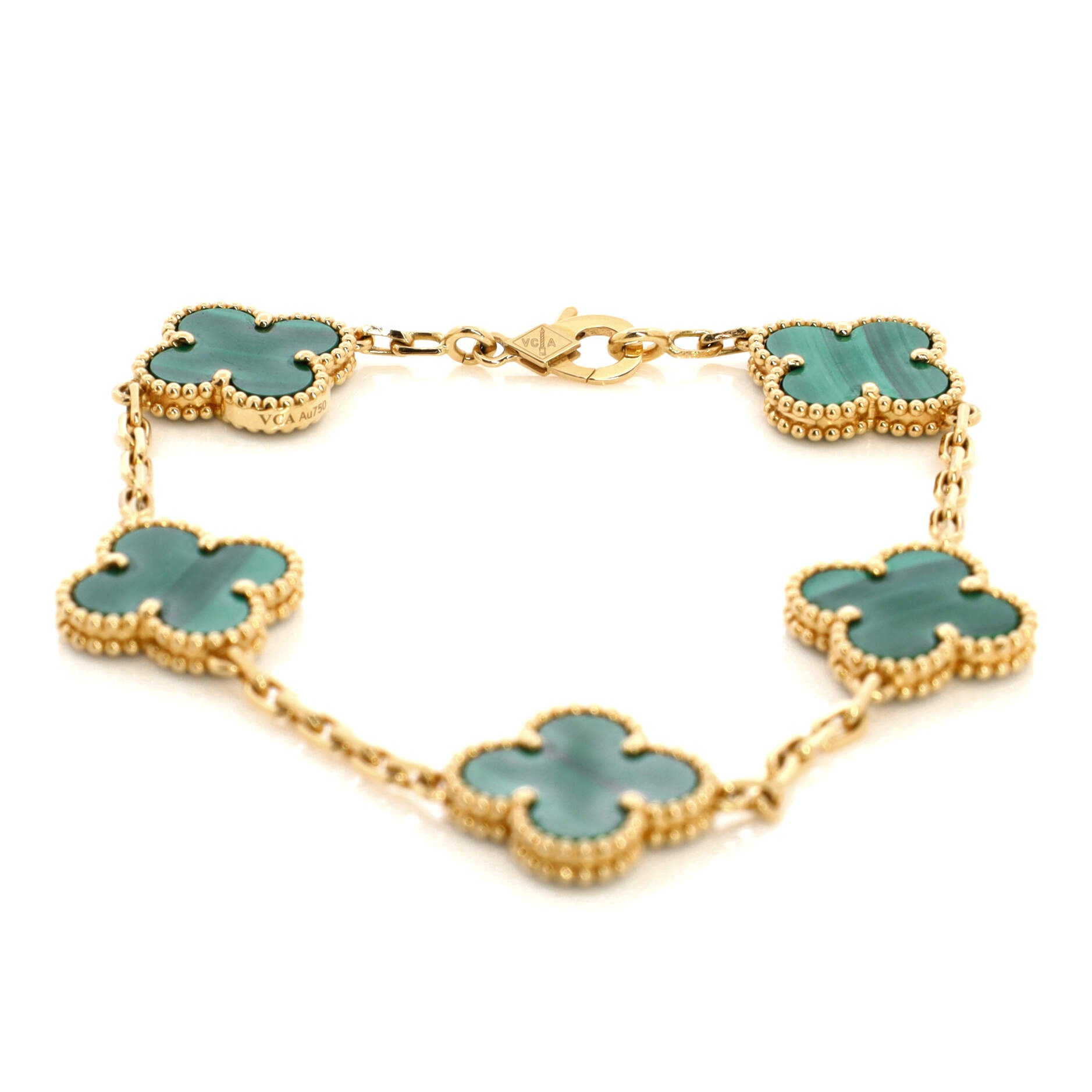 Vintage Alhambra 5 Motifs Bracelet 18K Yellow Gold and Malachite
