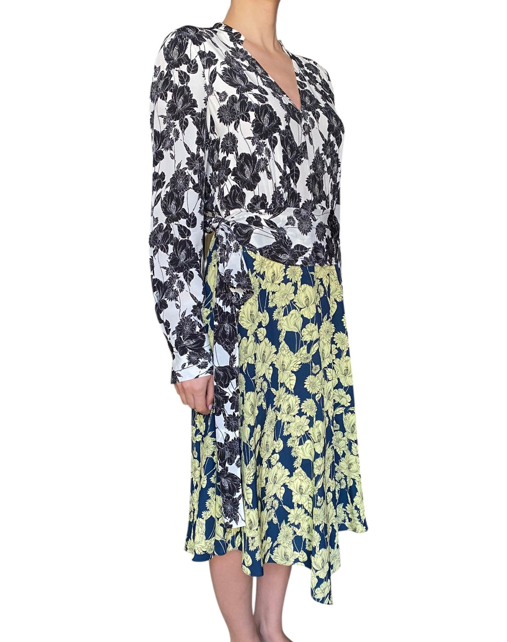 Jason Wu Yellow Silk Floral Printed Longsleeve Maxi Dress - 6