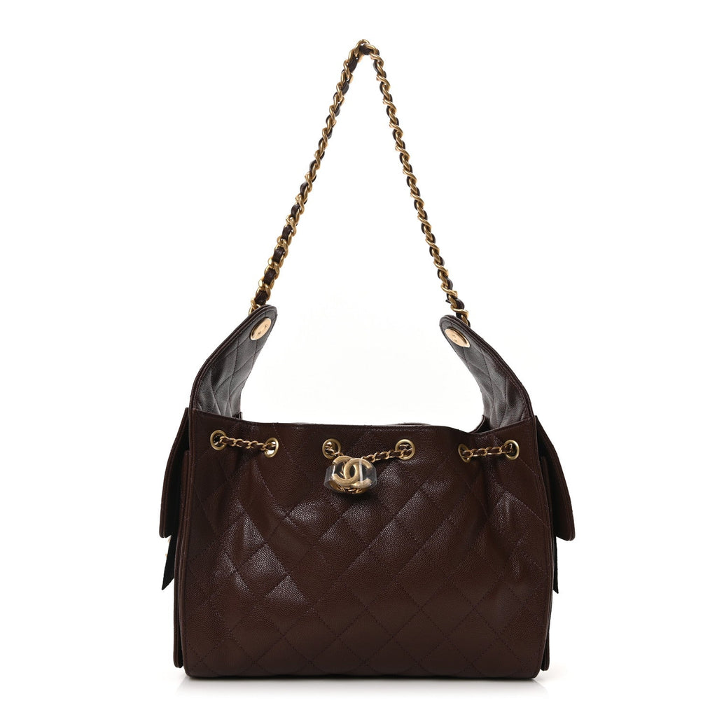 Caviar Quilted Small Chanel 25 Handbag Dark Brown