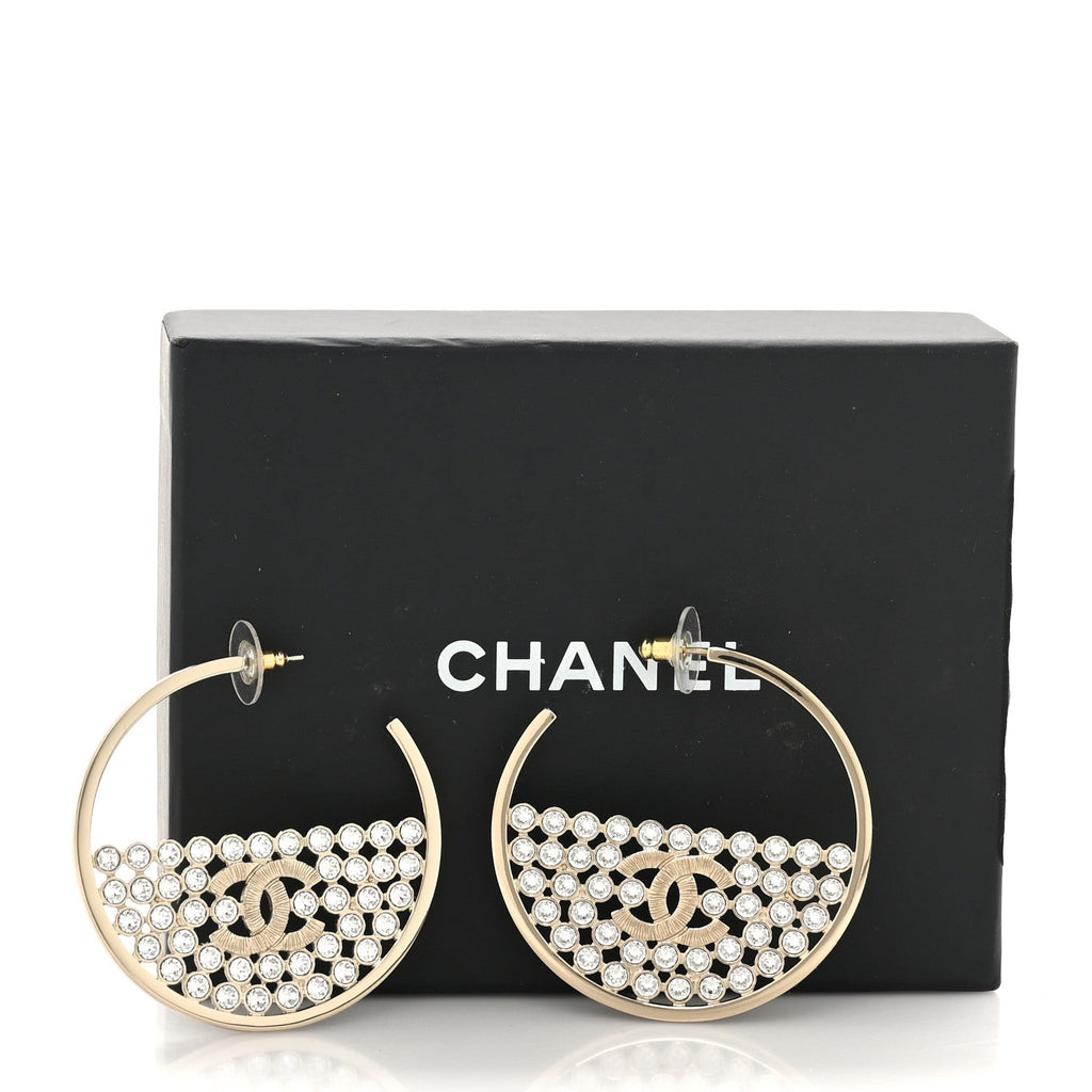 Crystal CC Hoop Earrings Gold