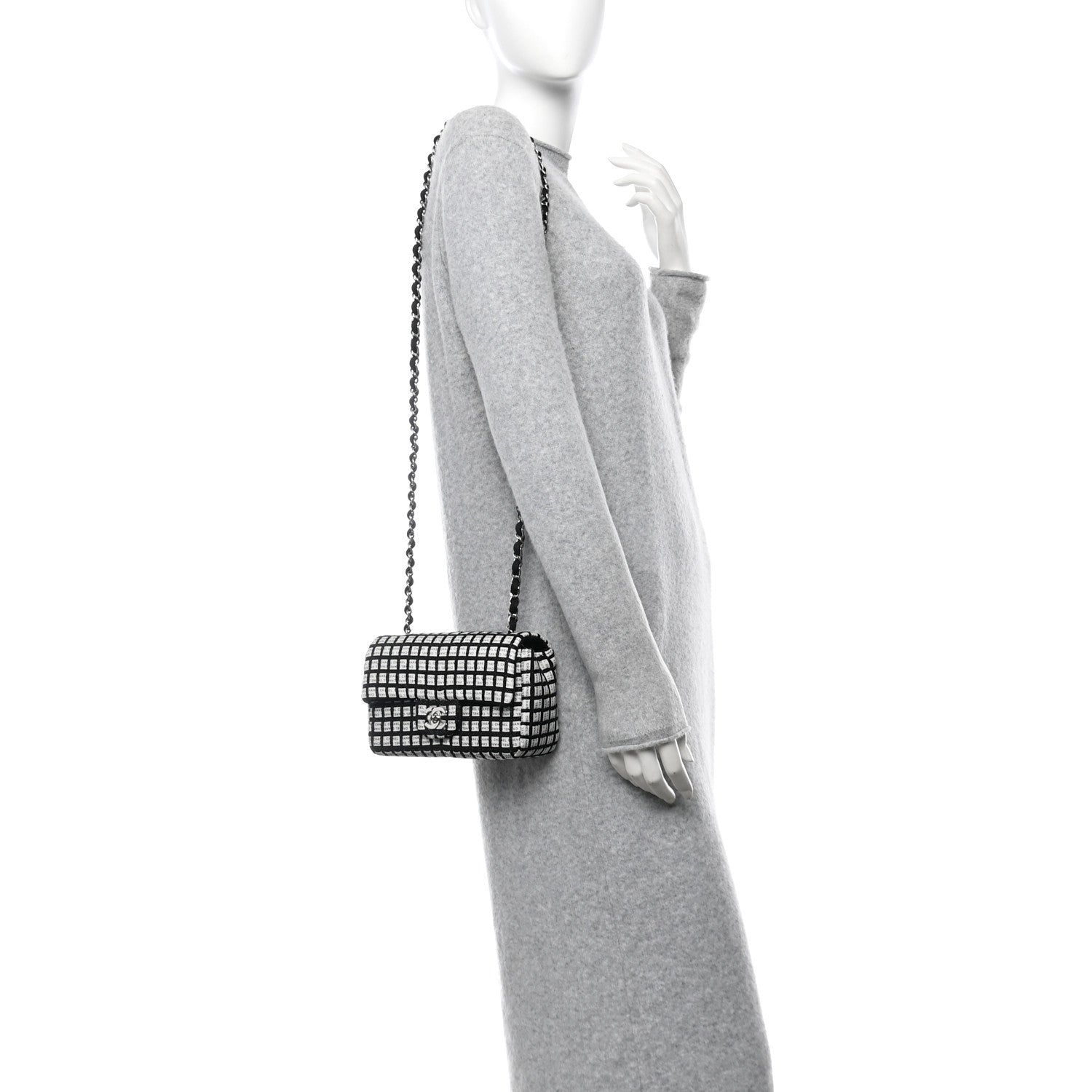 Ribbon Tweed Mini Rectangular Flap Black Ivory