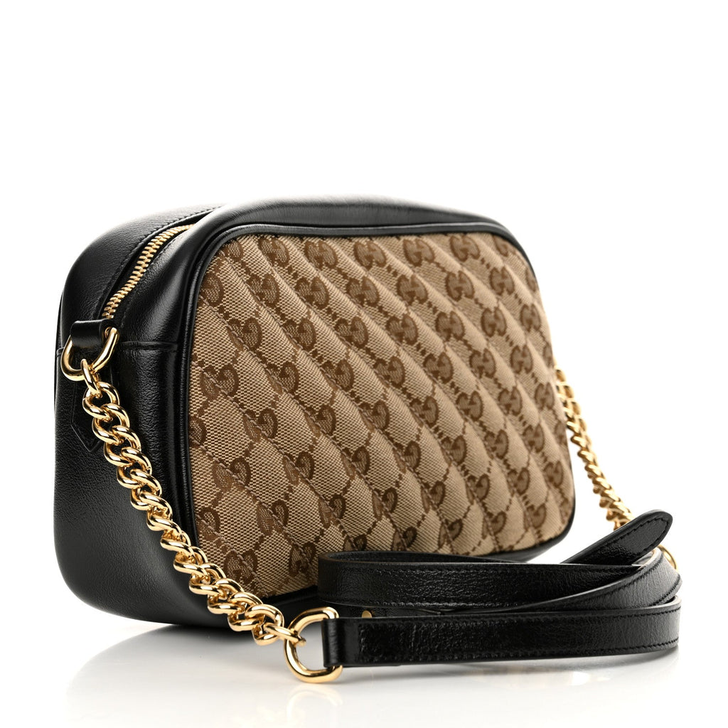 Monogram Matelasse Diagonal Small GG Marmont Chain Shoulder Bag Beige Black