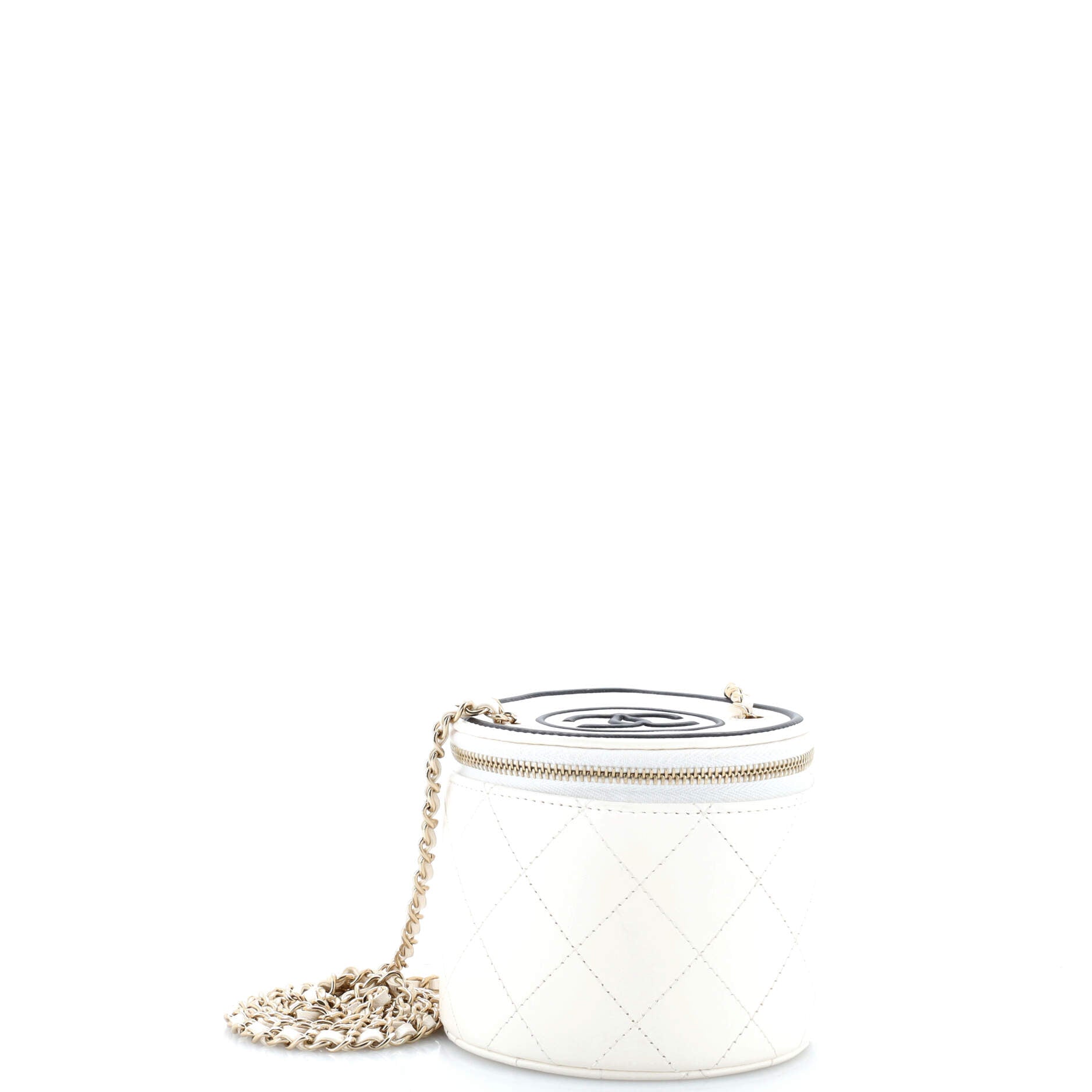 CC Round Vanity Case with Chain Quilted Lambskin Mini