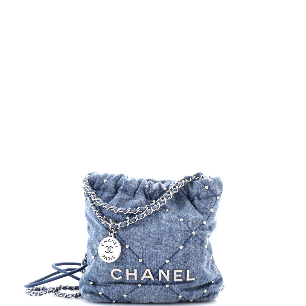 22 Chain Hobo Quilted Studded Denim Mini