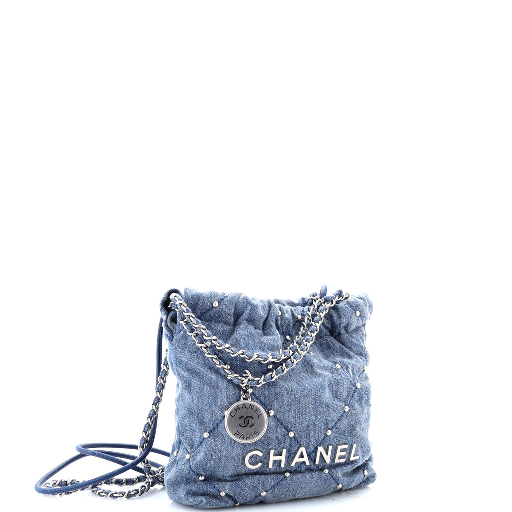 22 Chain Hobo Quilted Studded Denim Mini