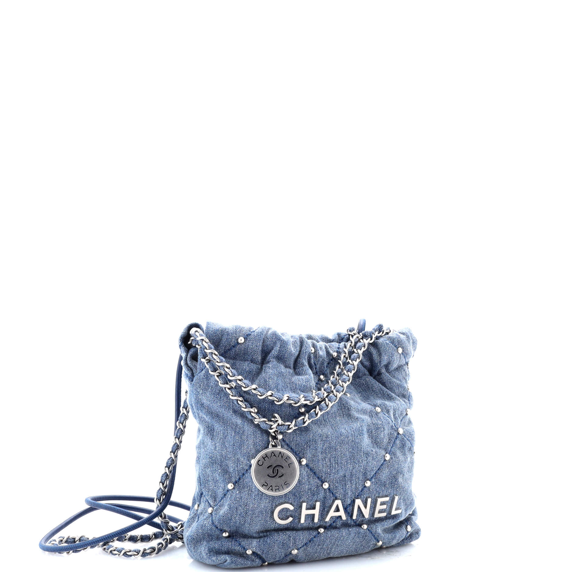 22 Chain Hobo Quilted Studded Denim Mini