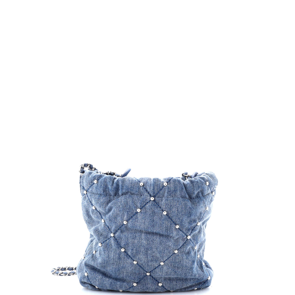 22 Chain Hobo Quilted Studded Denim Mini