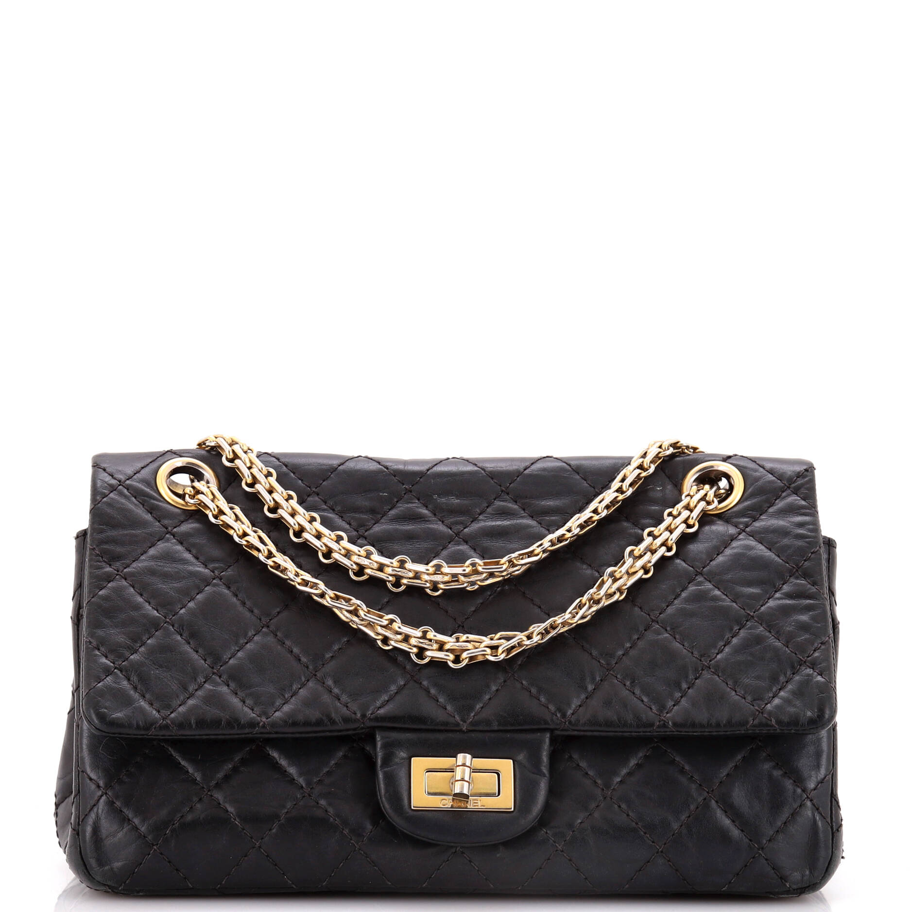 Reissue 2.55 Double Compartment Flap Bag Quilted Aged Calfskin 225