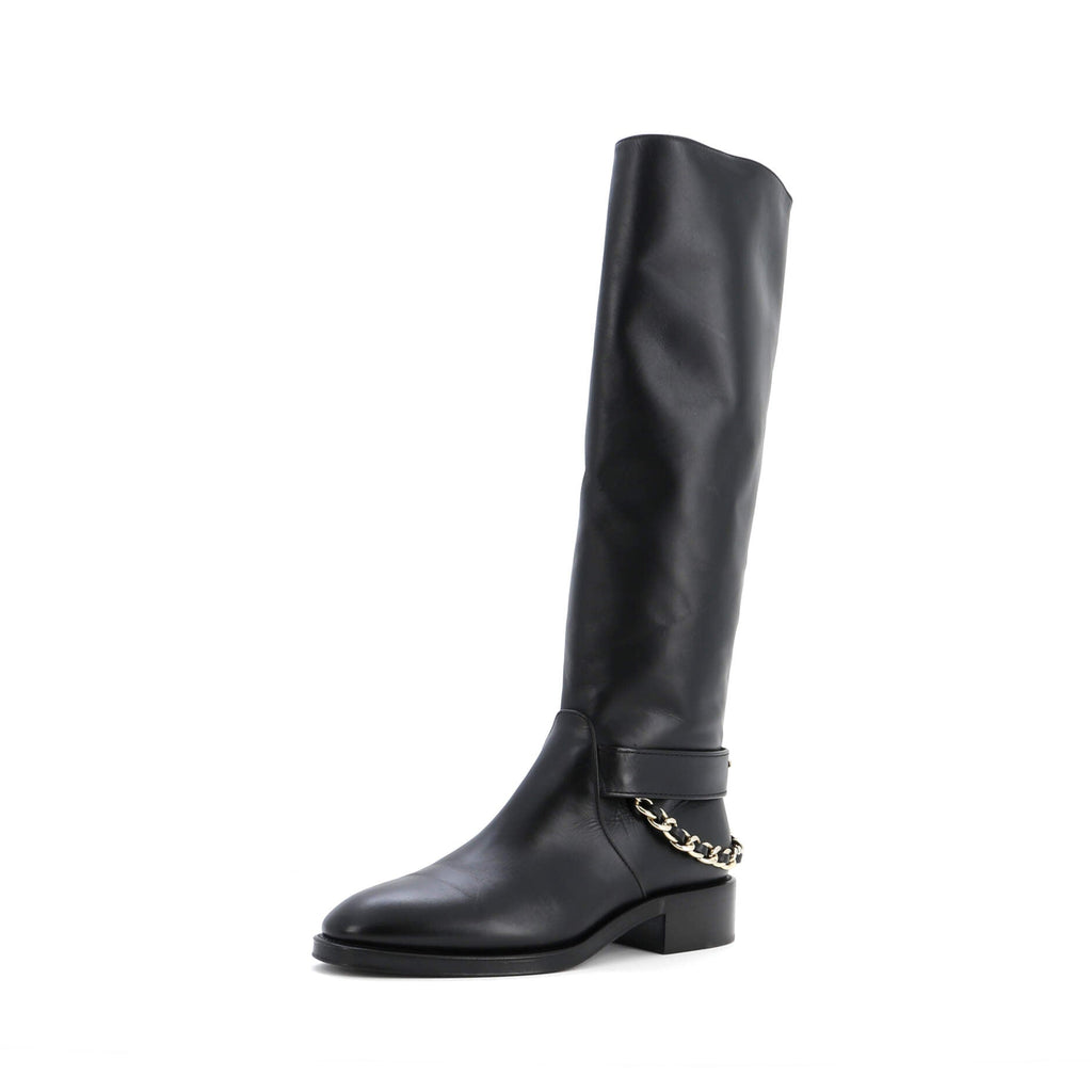 Women's CC Chain Knee High Riding Boots Leather