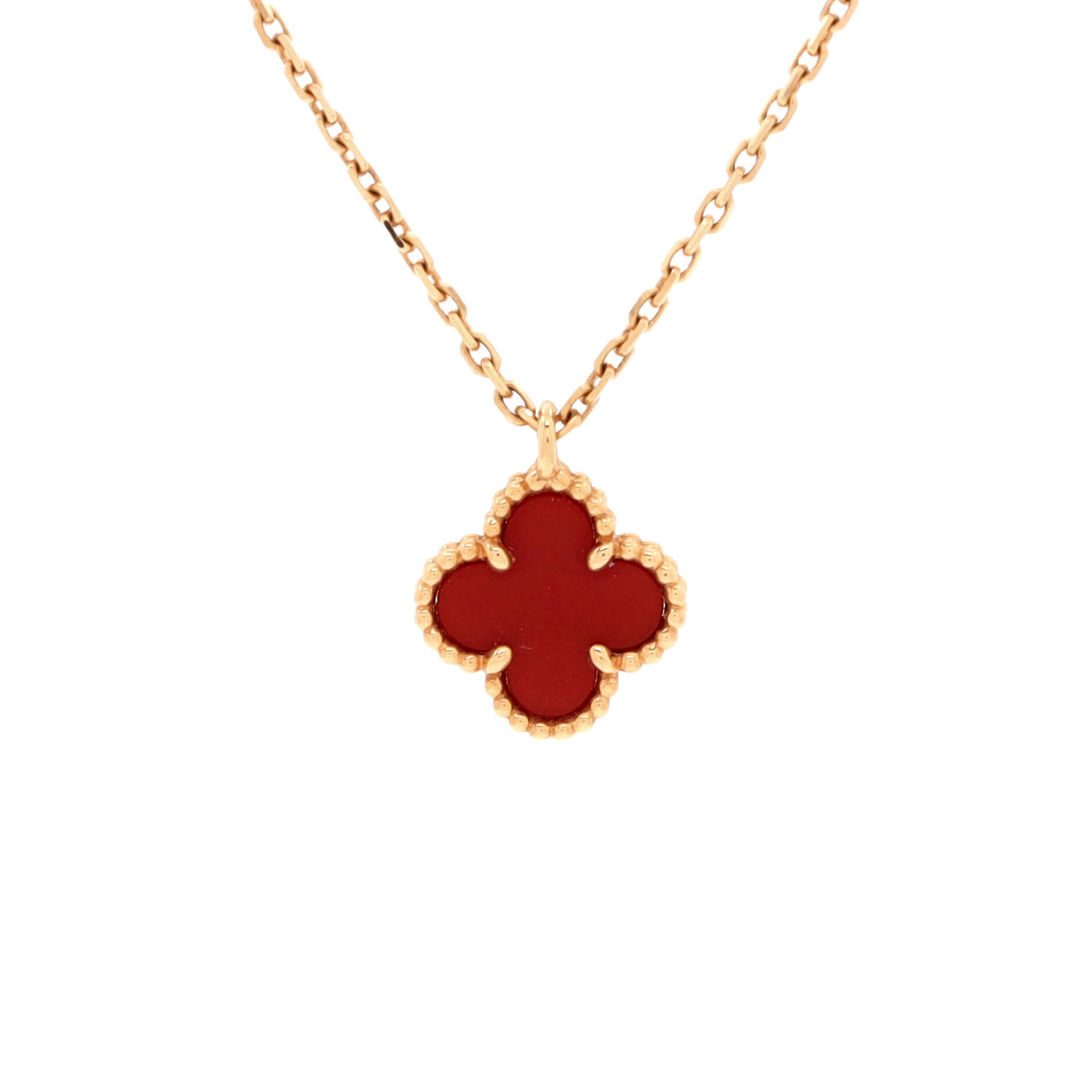 Sweet Alhambra Pendant Necklace 18K Rose Gold and Carnelian