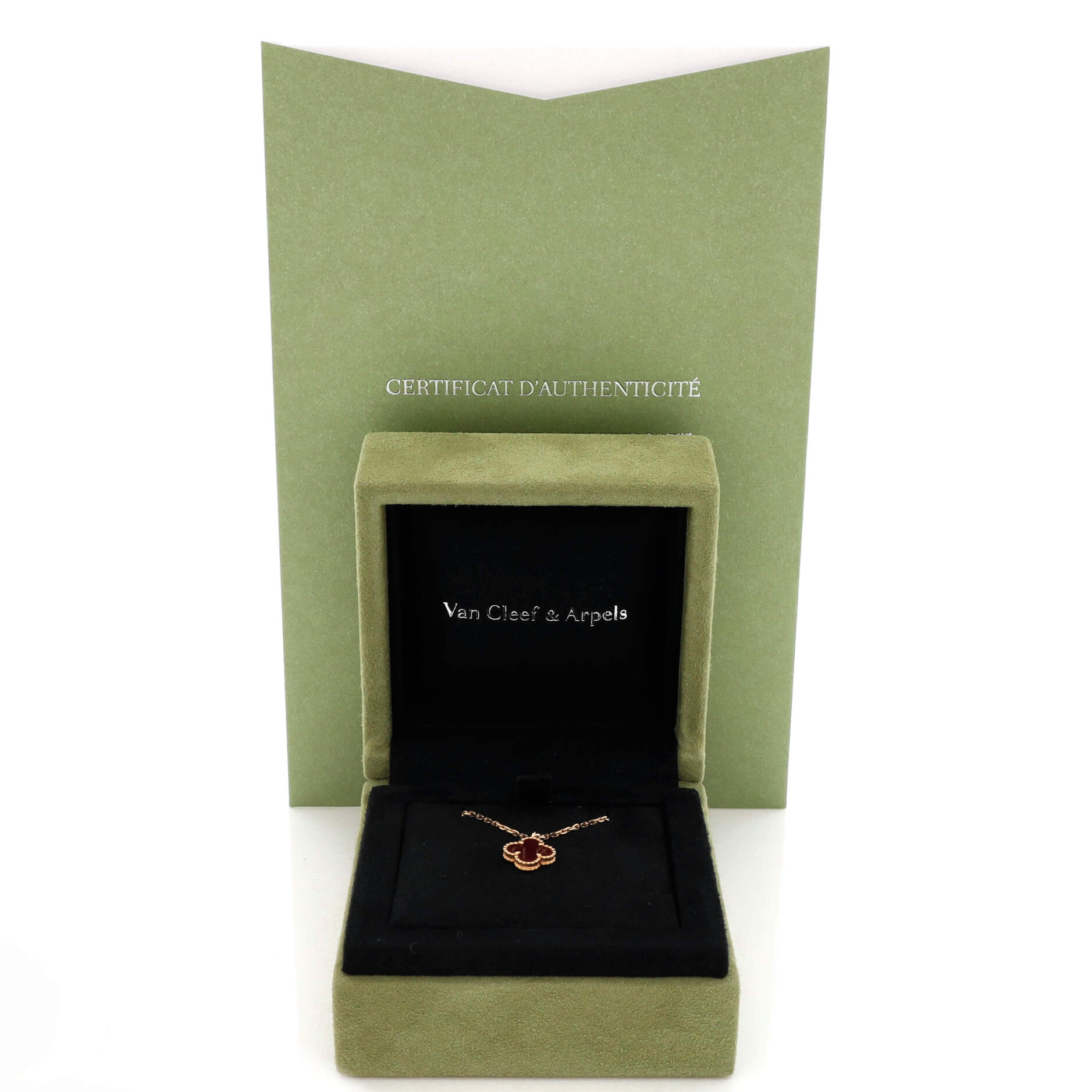 Sweet Alhambra Pendant Necklace 18K Rose Gold and Carnelian