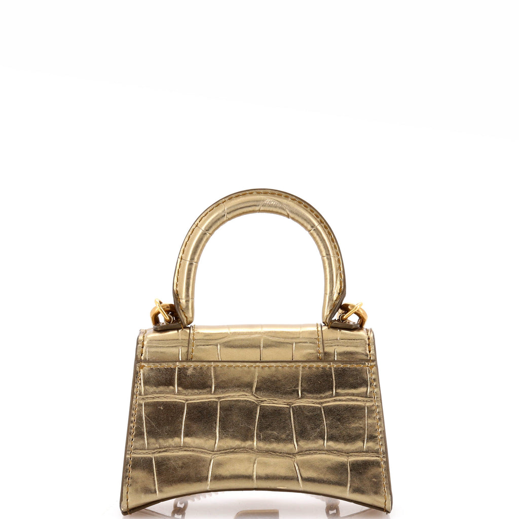 Hourglass Chain Top Handle Bag Crocodile Embossed Leather Mini