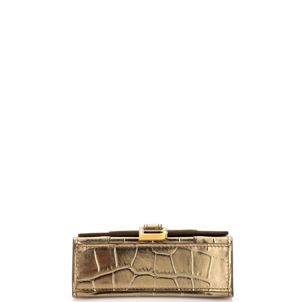 Hourglass Chain Top Handle Bag Crocodile Embossed Leather Mini