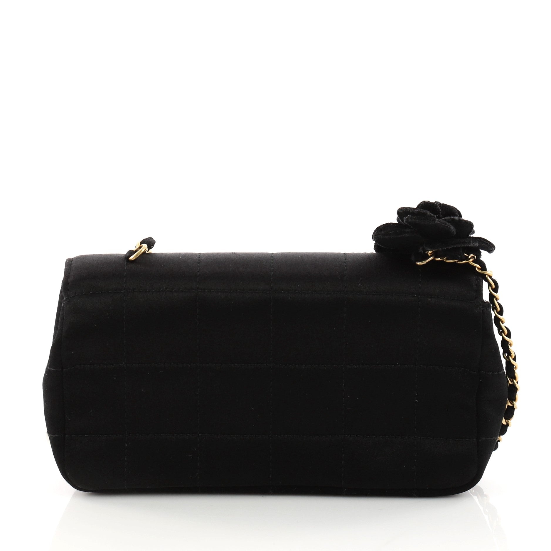 Camellia Chocolate Bar Flap Bag Quilted Satin Mini