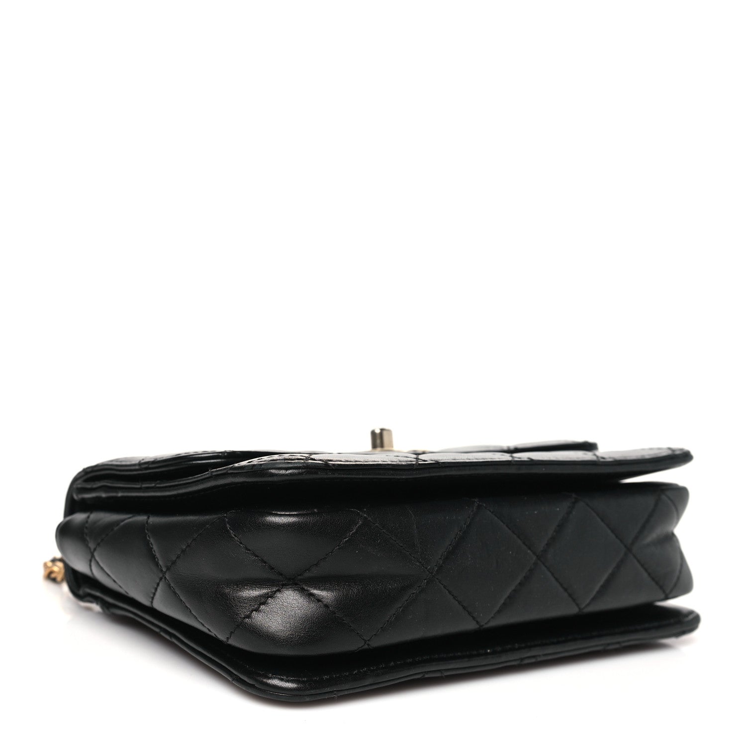 Lambskin Quilted Small Logo Top Handle Flap Black