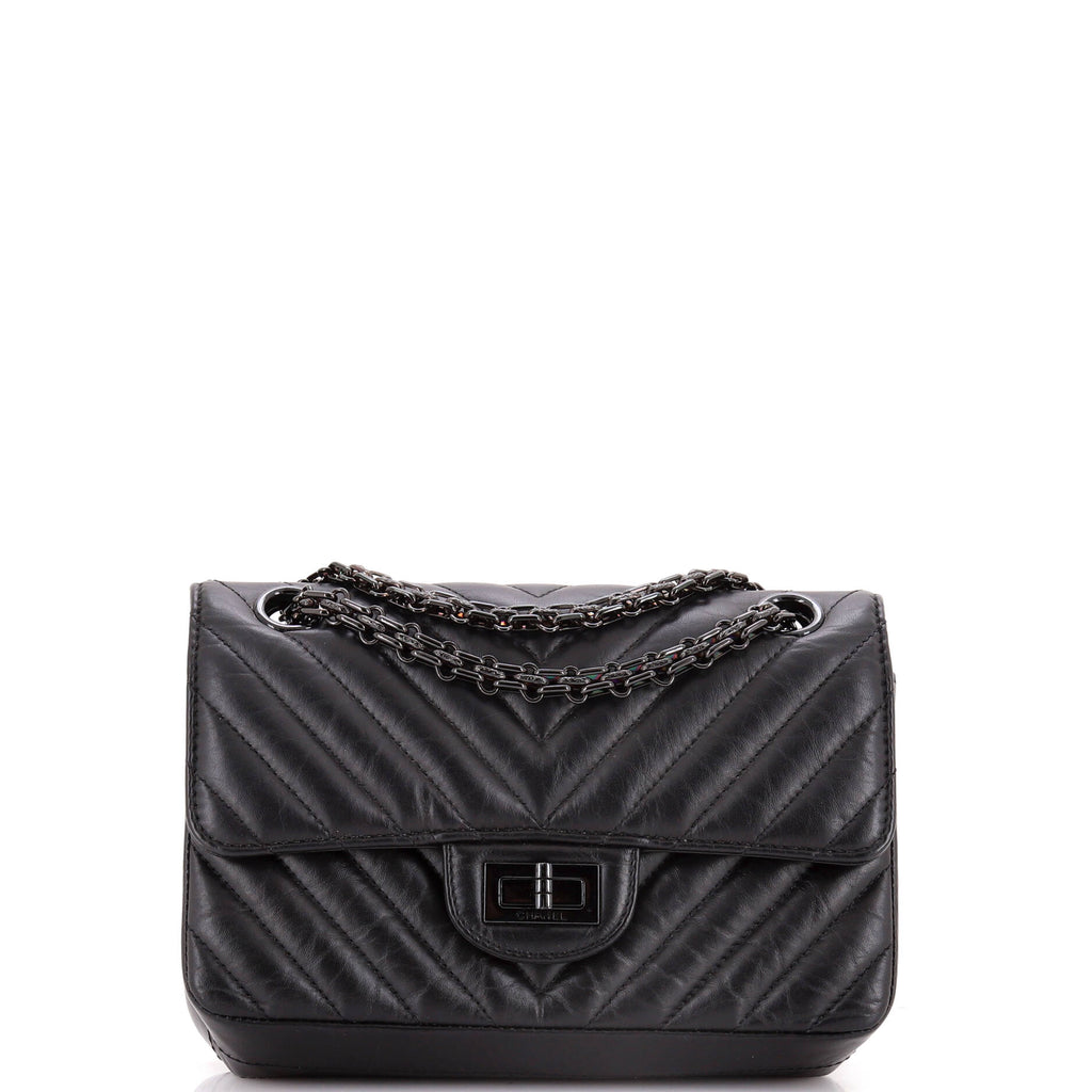 So Black Reissue 2.55 Flap Bag Chevron Aged Calfskin Mini
