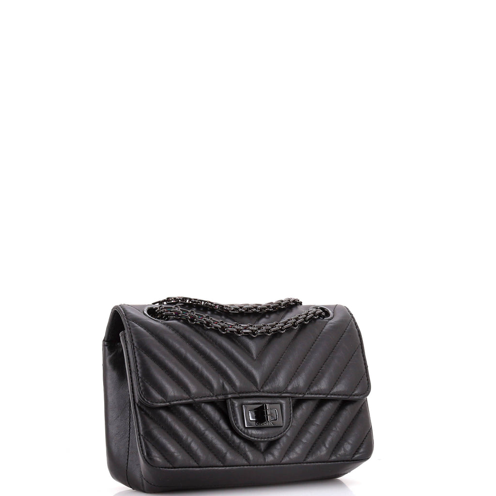So Black Reissue 2.55 Flap Bag Chevron Aged Calfskin Mini