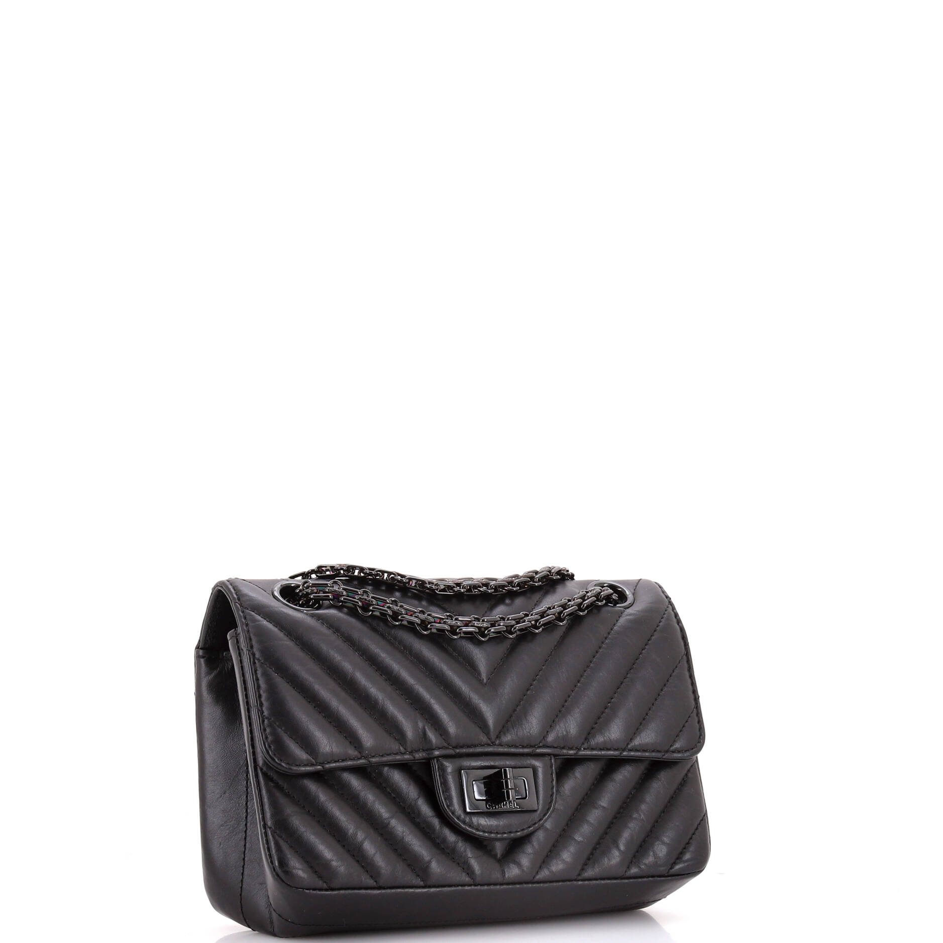 So Black Reissue 2.55 Flap Bag Chevron Aged Calfskin Mini