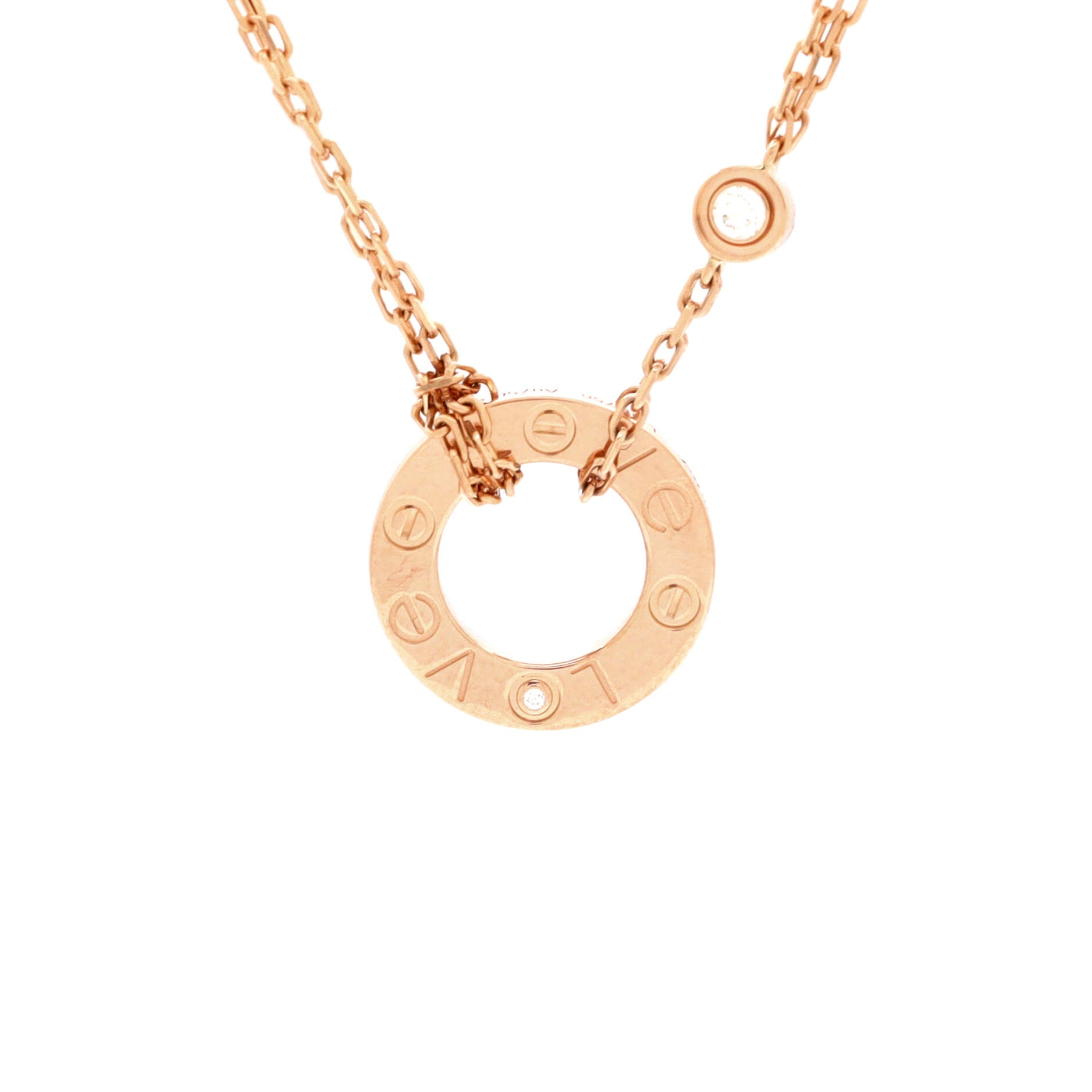 2 Diamonds Love Pendant Necklace 18K Rose Gold and Diamonds