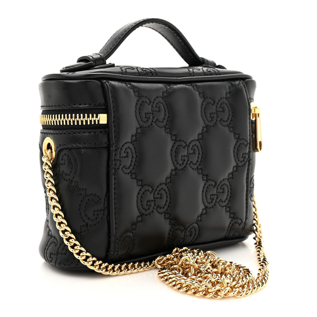 Calfskin GG Matelasse Mini Top Handle Bag Black