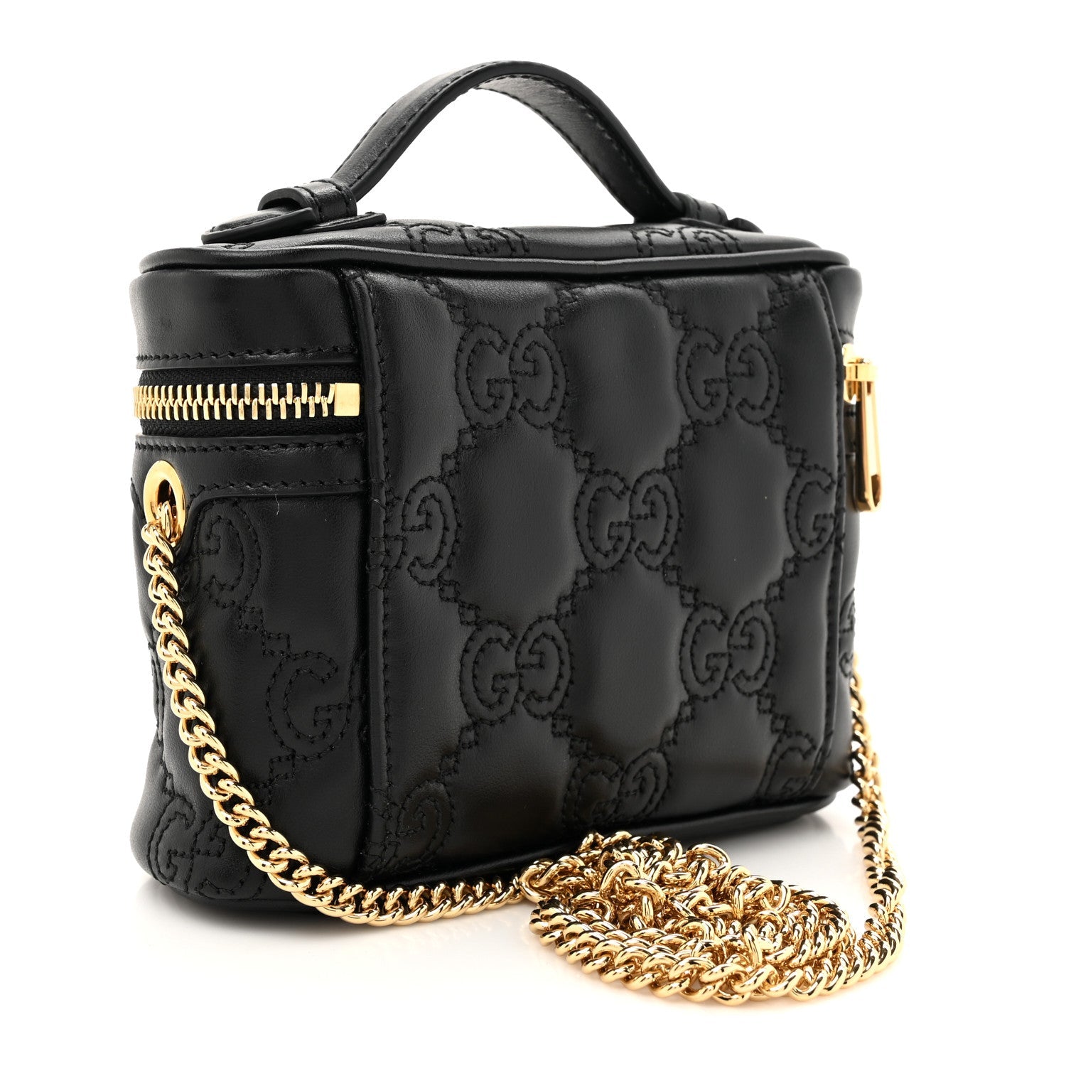 Calfskin GG Matelasse Mini Top Handle Bag Black