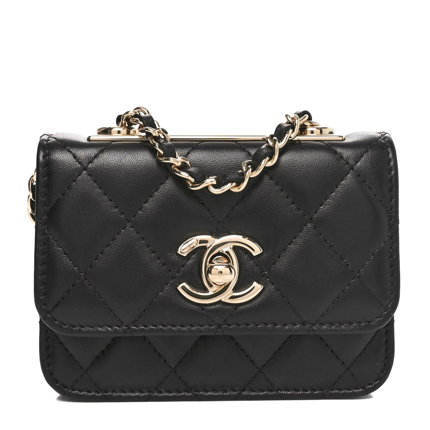 Lambskin Quilted Trendy CC  Holder On Chain Black