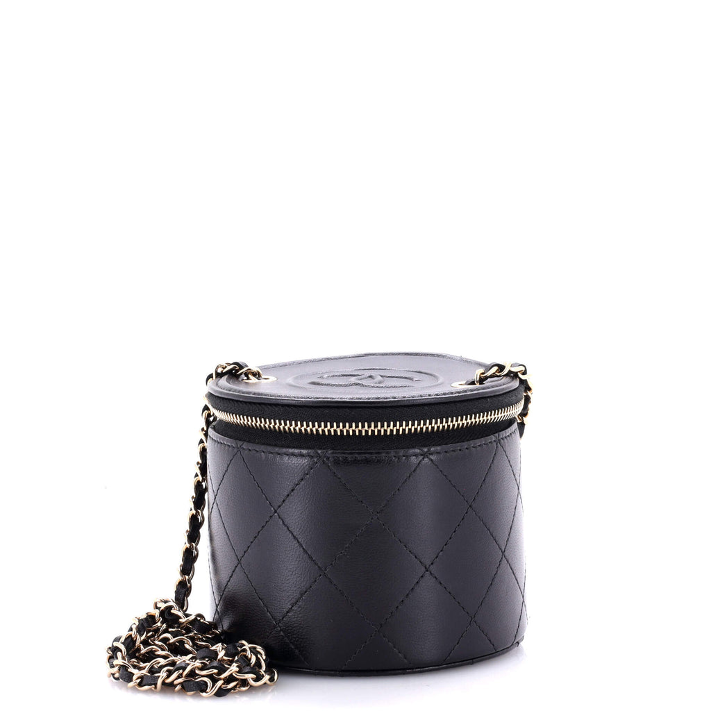CC Round Vanity Case with Chain Quilted Lambskin Mini