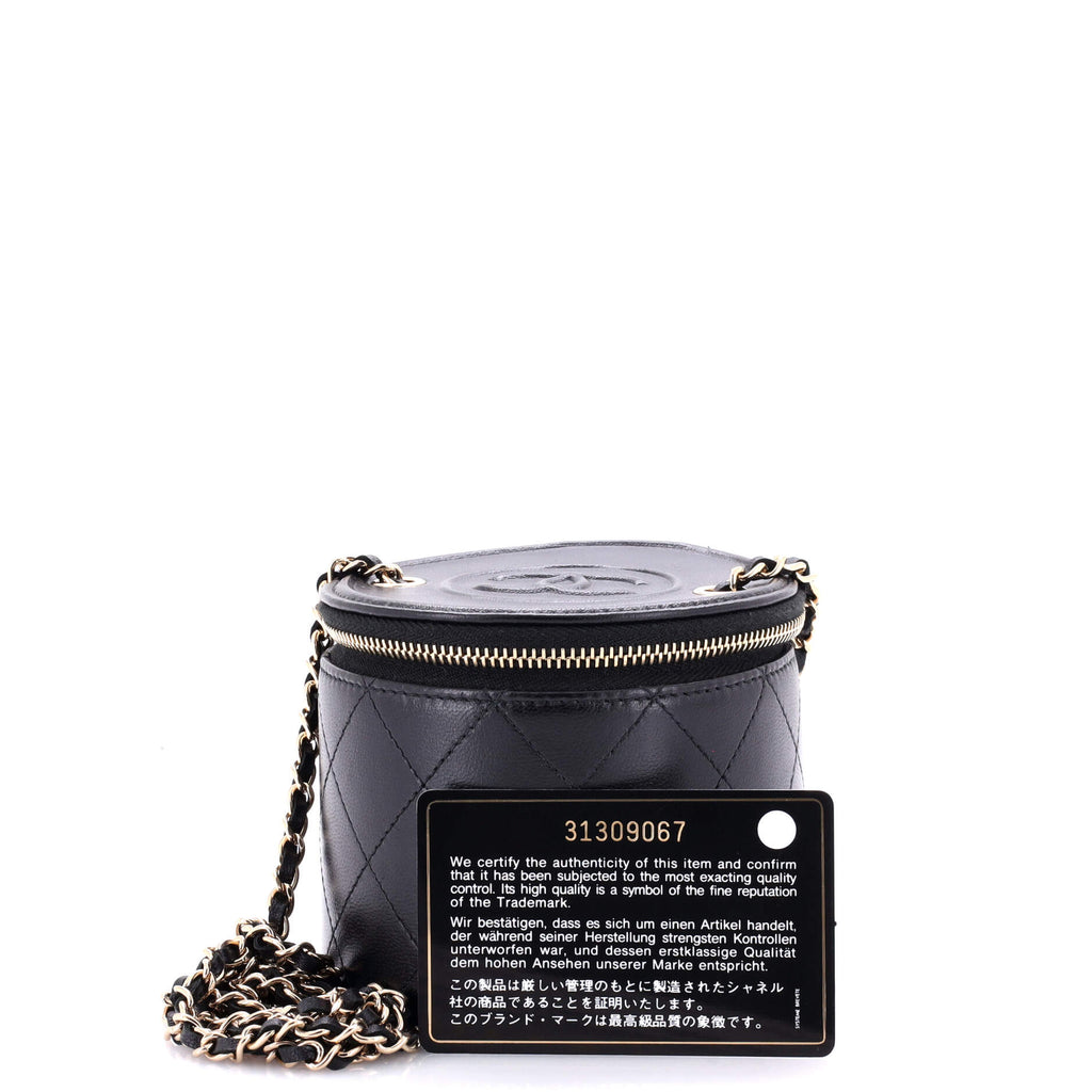 CC Round Vanity Case with Chain Quilted Lambskin Mini