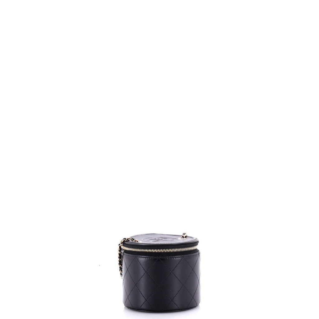 CC Round Vanity Case with Chain Quilted Lambskin Mini