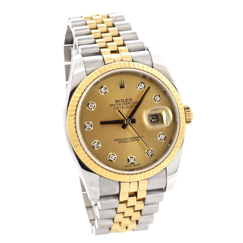 Oyster Perpetual Datejust Automatic Watch Stainless Steel and Yellow Gold with Diamond Markers 36