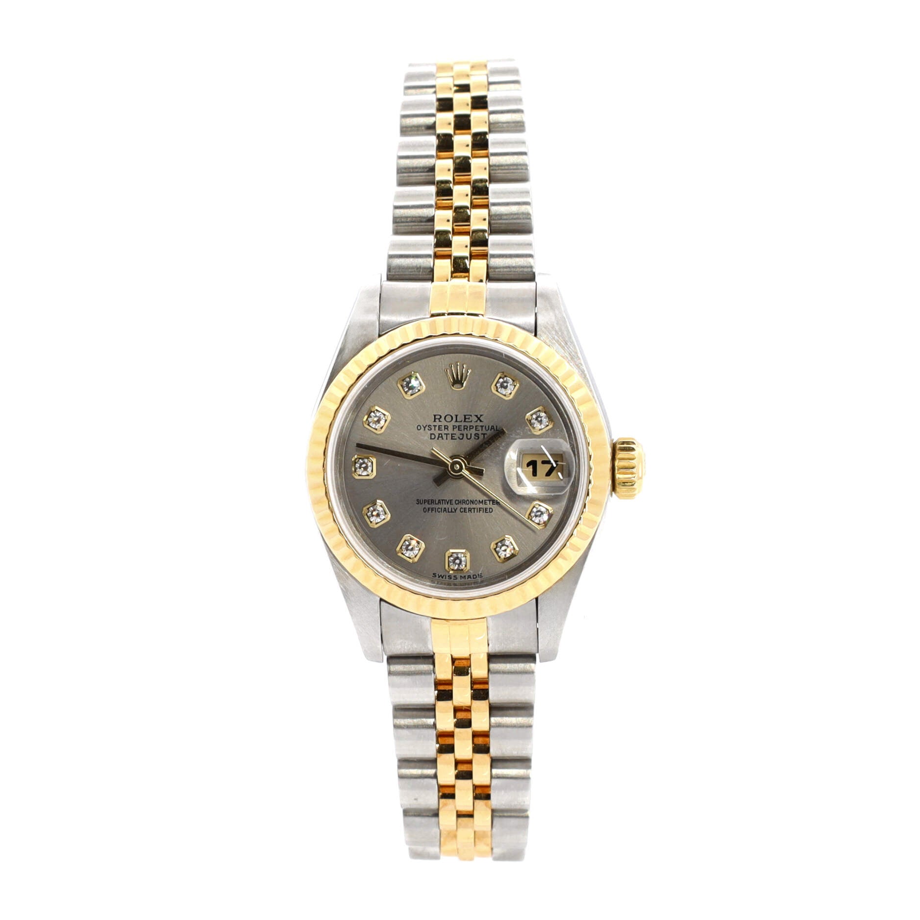 Oyster Perpetual Datejust Automatic Watch Stainless Steel and Yellow Gold with Diamond Markers 26