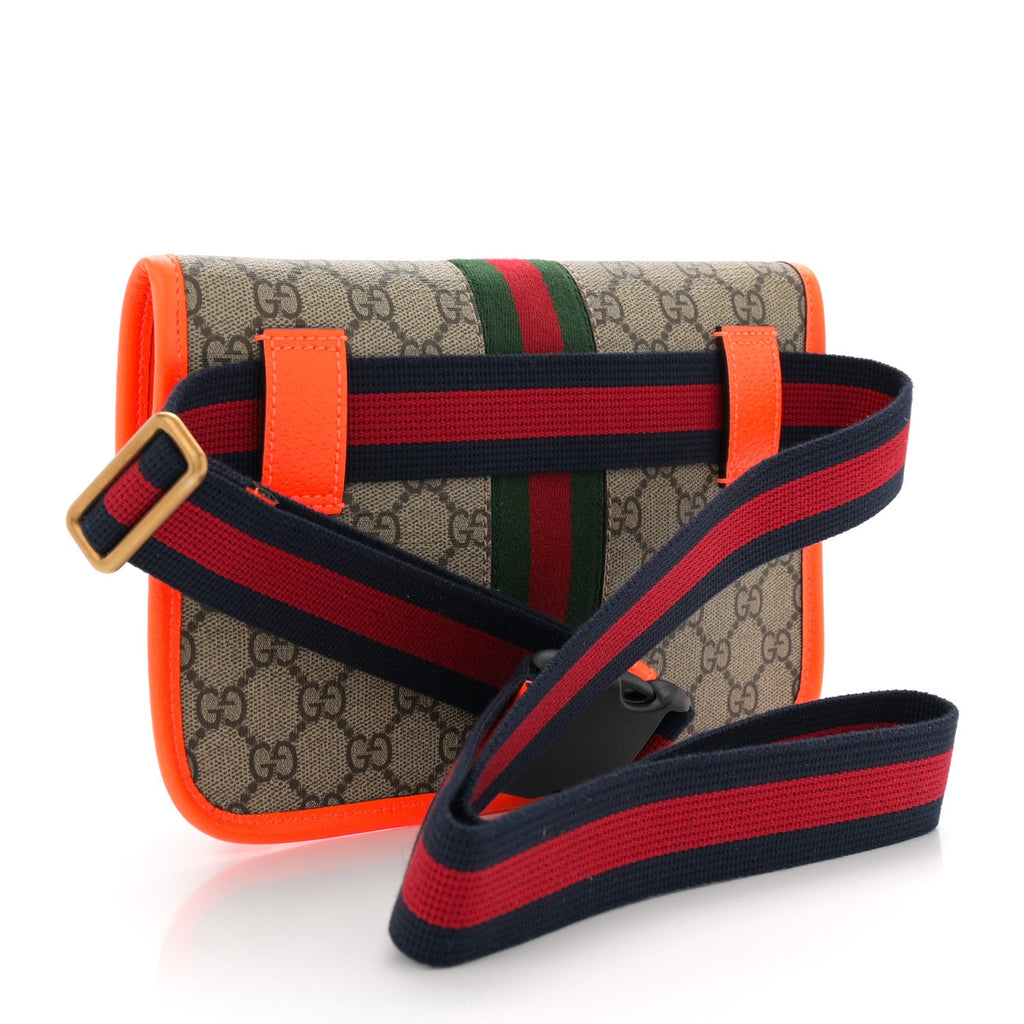 GG Supreme Monogram Web Small Ophidia Belt Bag Beige Ebony Orange
