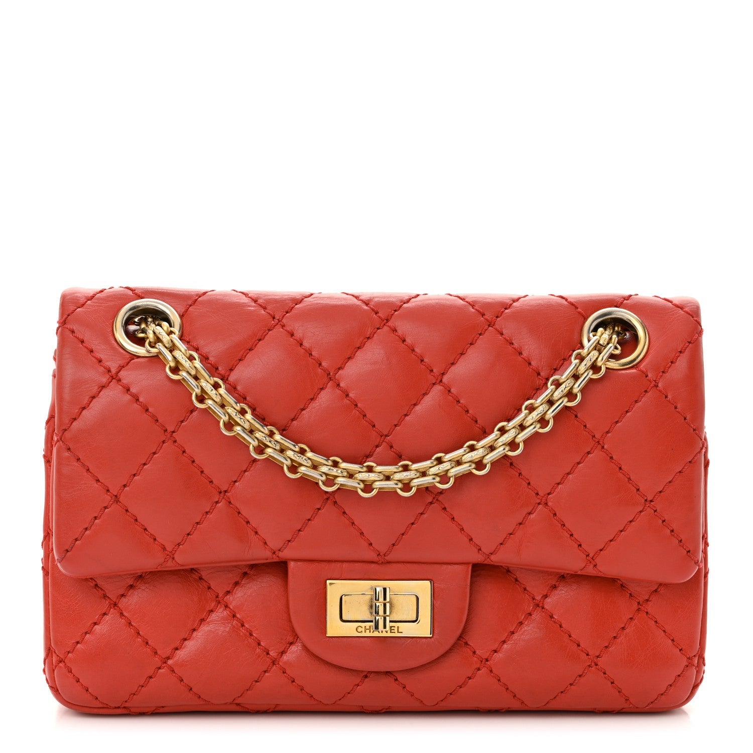 Aged Calfskin Quilted 2.55 Reissue Mini Flap Red