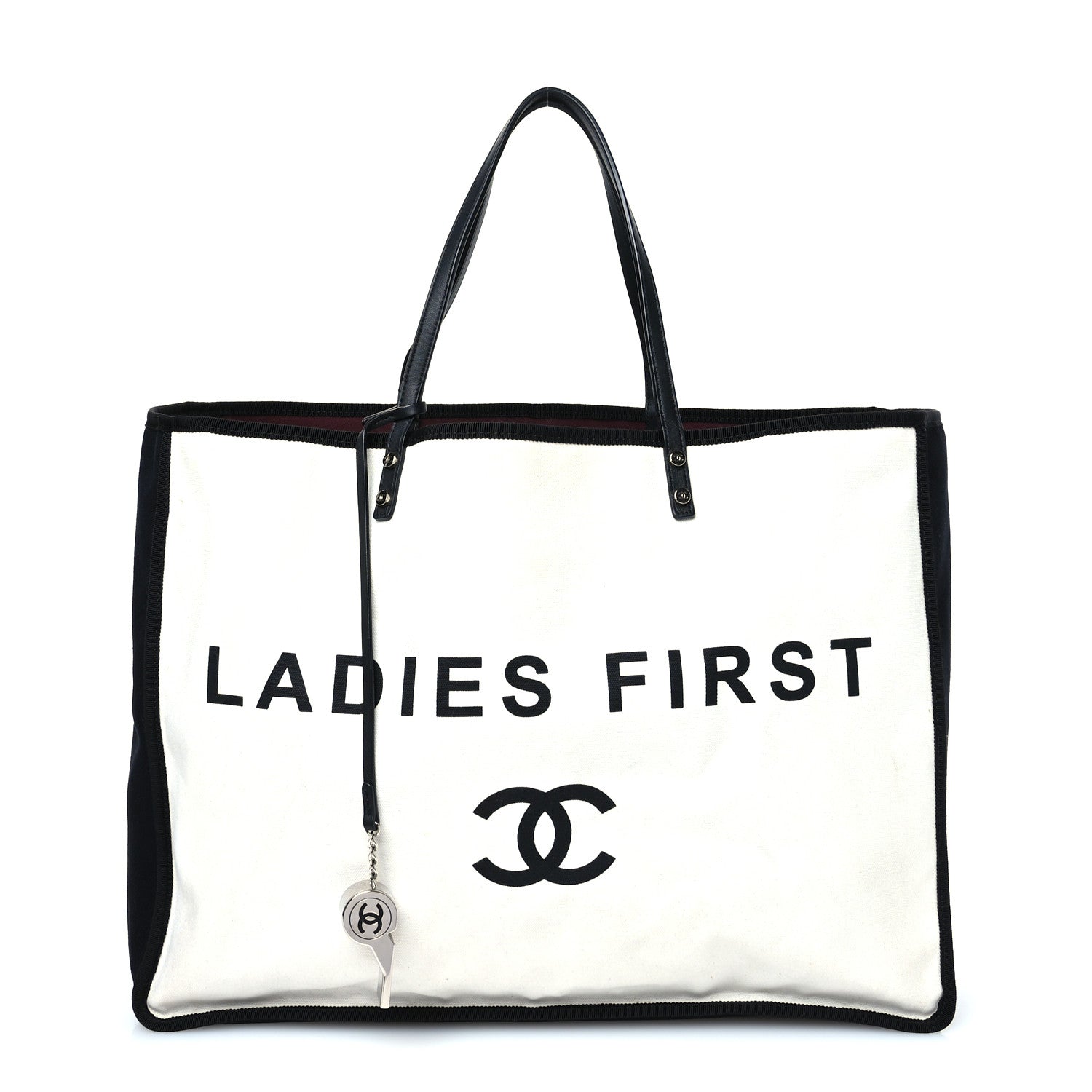 Canvas Calfskin Large Let's Demonstrate Tote White Black