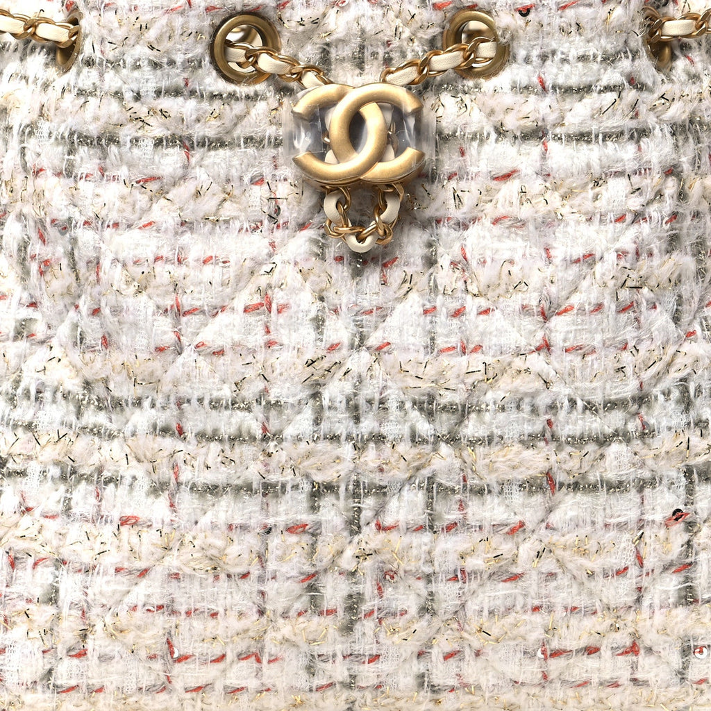 Tweed Quilted Small Chanel 25 Handbag Ecru Khaki Gold Red