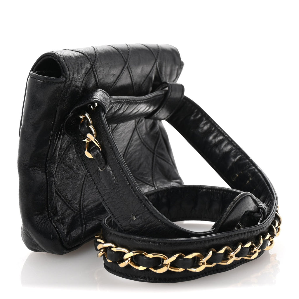 Calfskin Quilted Flap Waist Belt Bag 70 28 Black