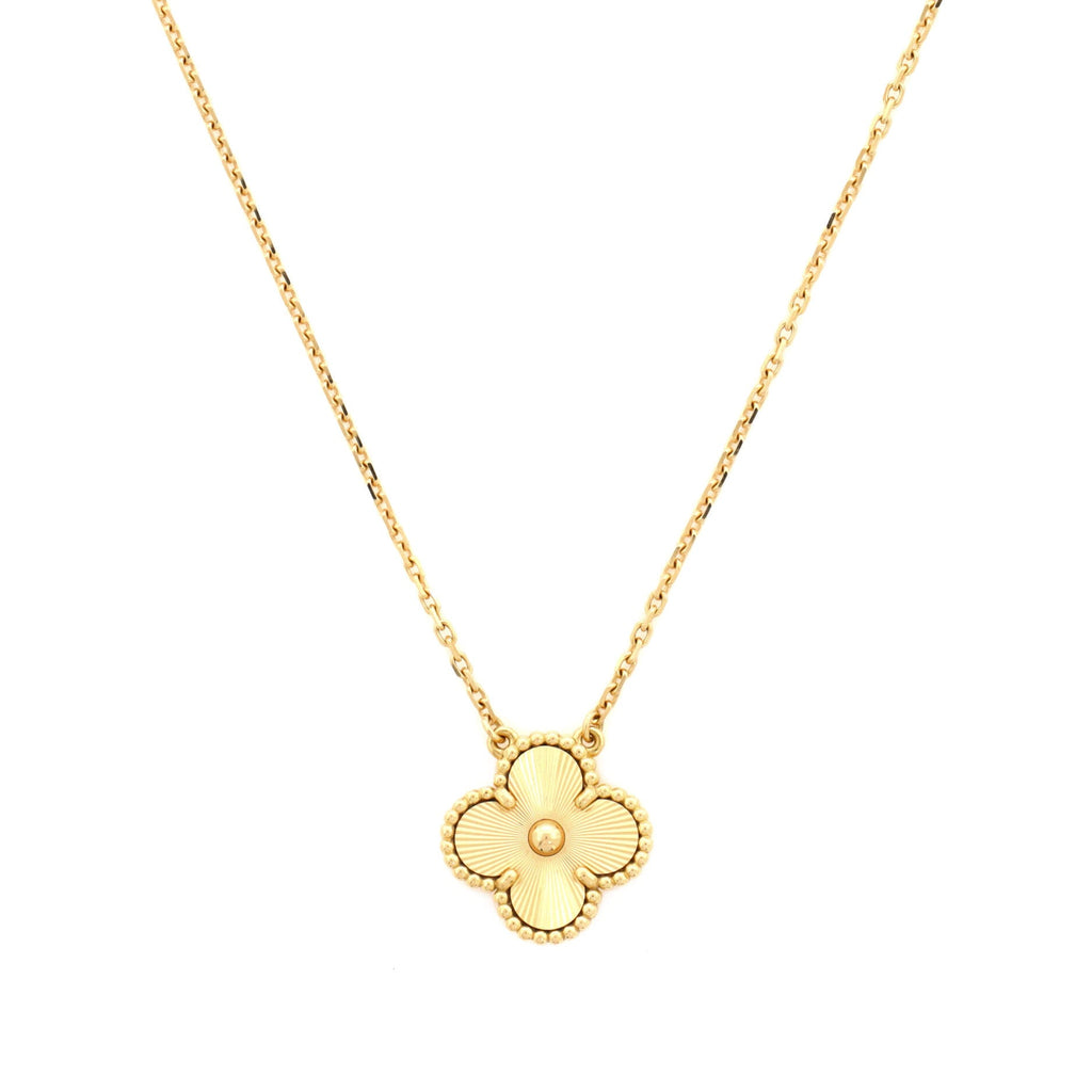 Vintage Alhambra Pendant Necklace Guilloche 18K Yellow Gold