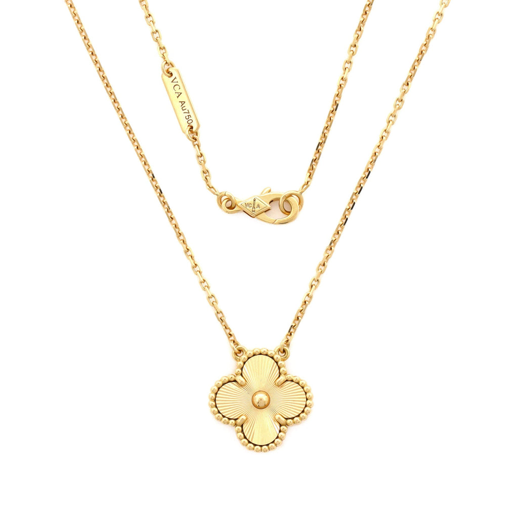 Vintage Alhambra Pendant Necklace Guilloche 18K Yellow Gold