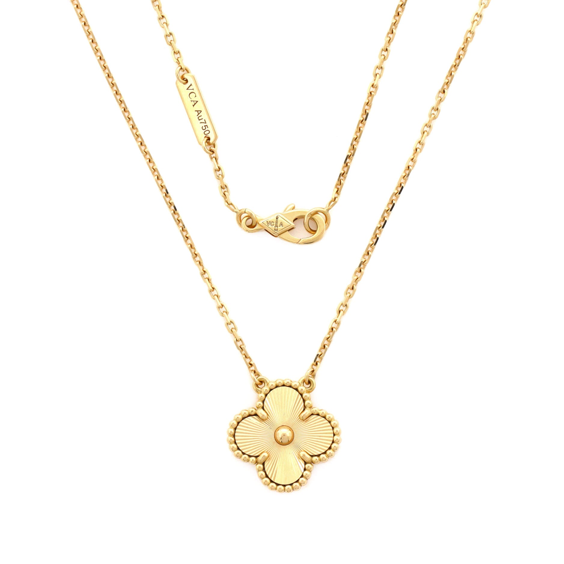 Vintage Alhambra Pendant Necklace Guilloche 18K Yellow Gold