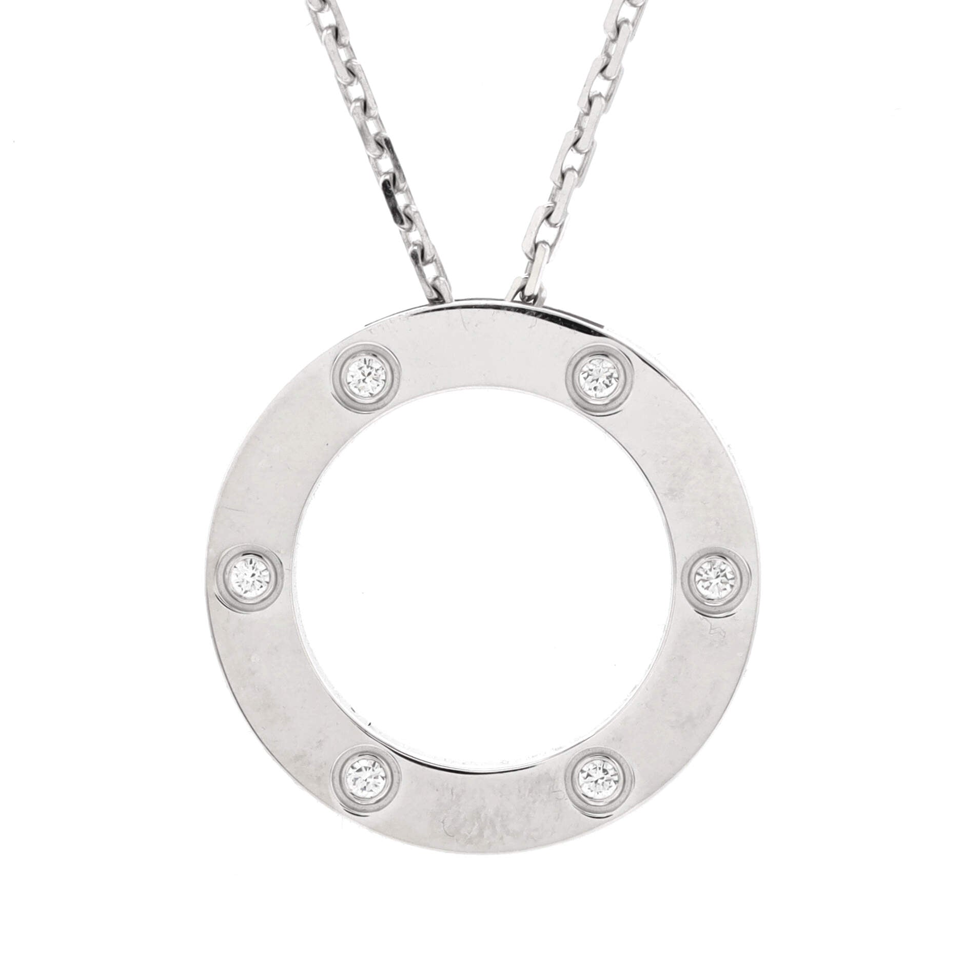 6 Diamonds Love Pendant Necklace 18K White Gold and Diamonds