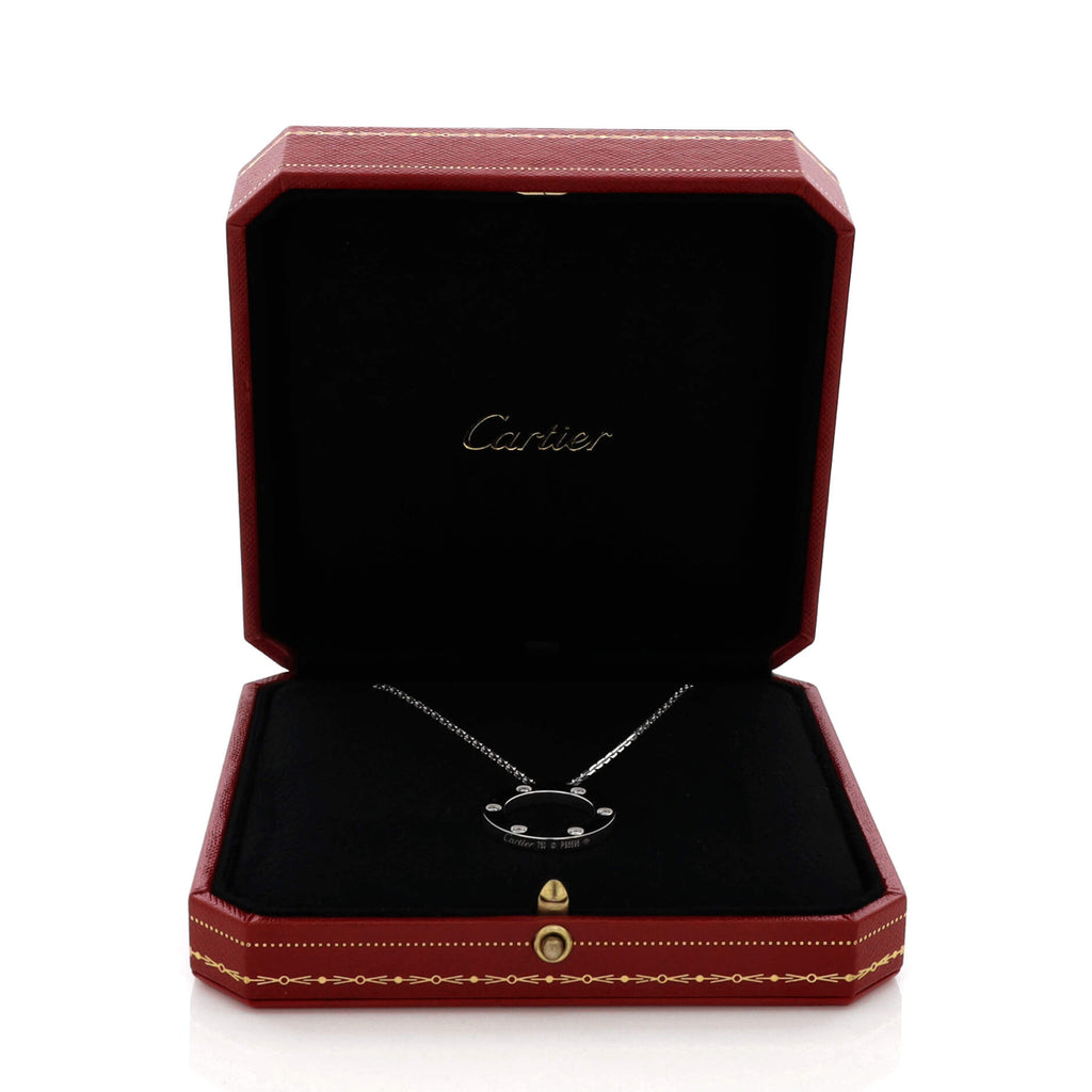 6 Diamonds Love Pendant Necklace 18K White Gold and Diamonds