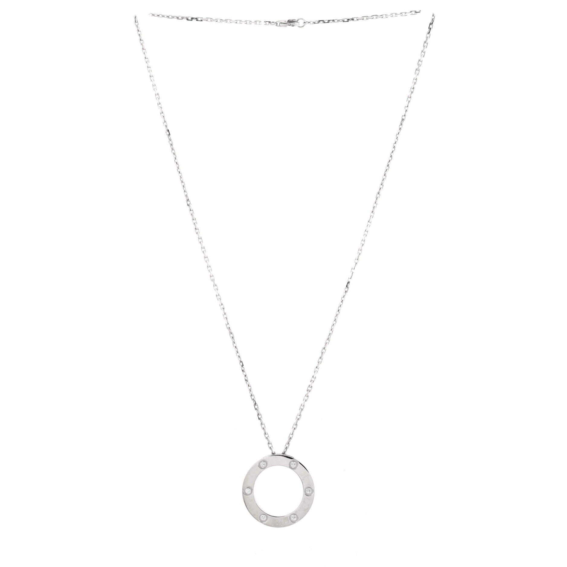 6 Diamonds Love Pendant Necklace 18K White Gold and Diamonds