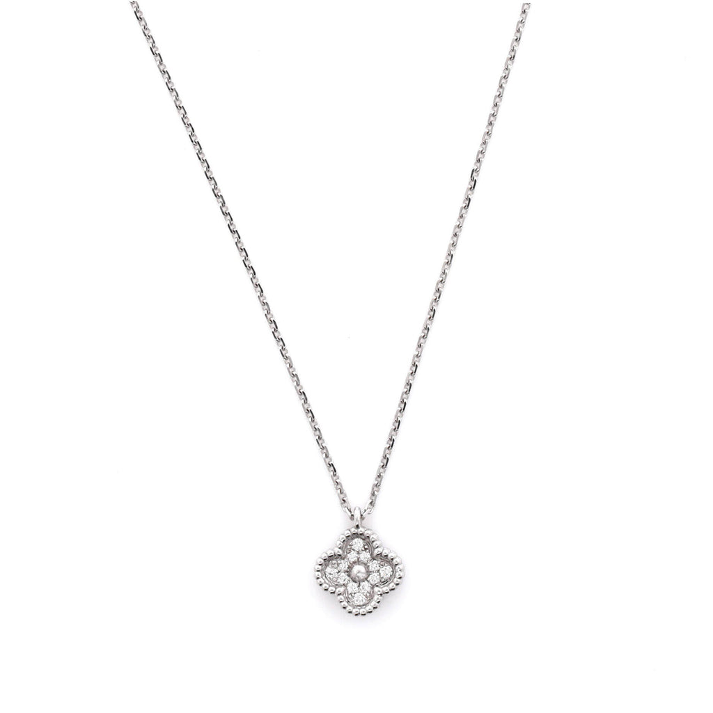 Sweet Alhambra Pendant Necklace 18K White Gold with Diamonds