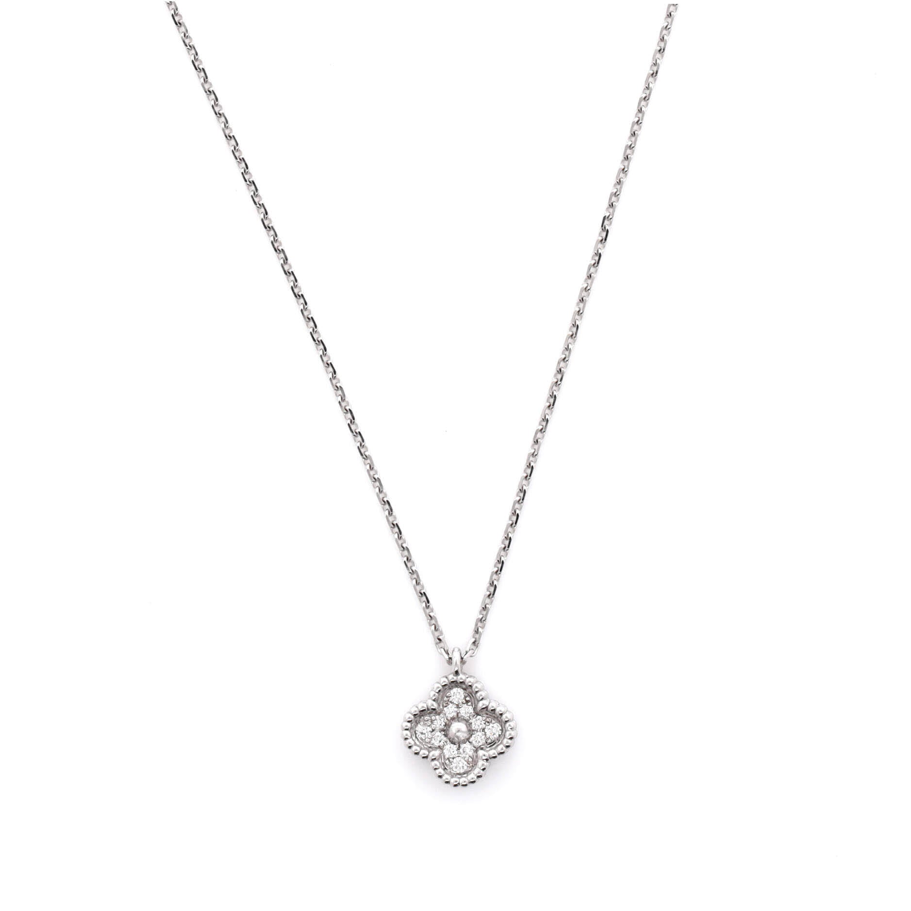 Sweet Alhambra Pendant Necklace 18K White Gold with Diamonds