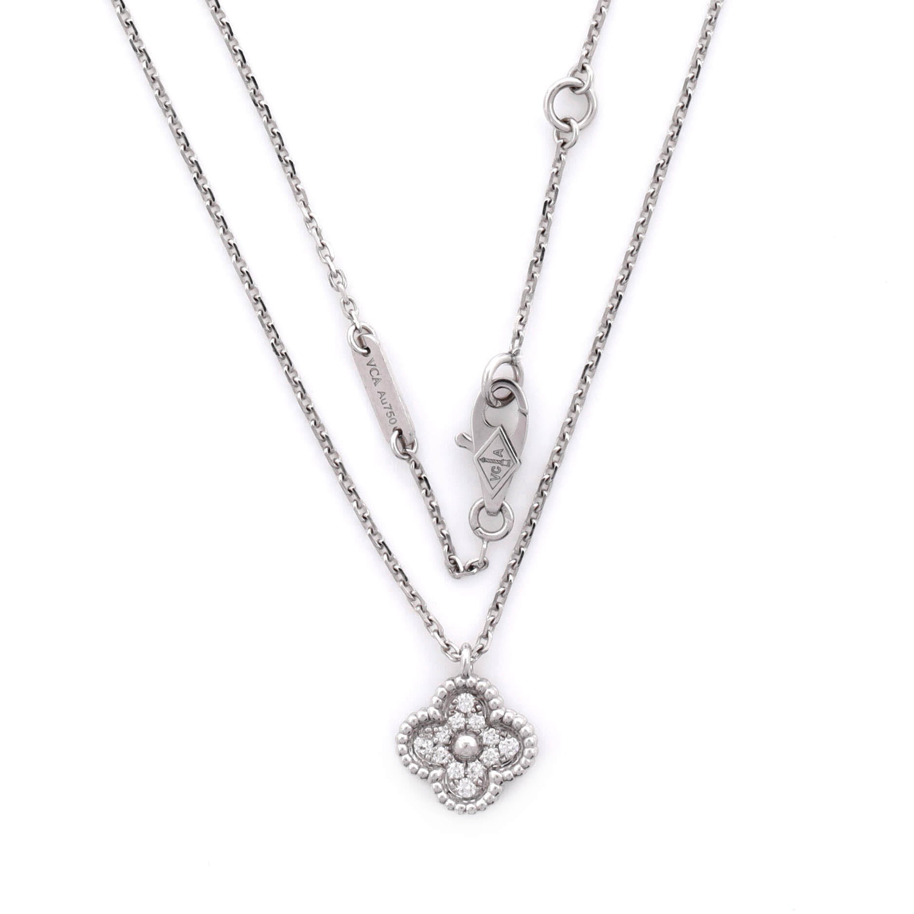 Sweet Alhambra Pendant Necklace 18K White Gold with Diamonds