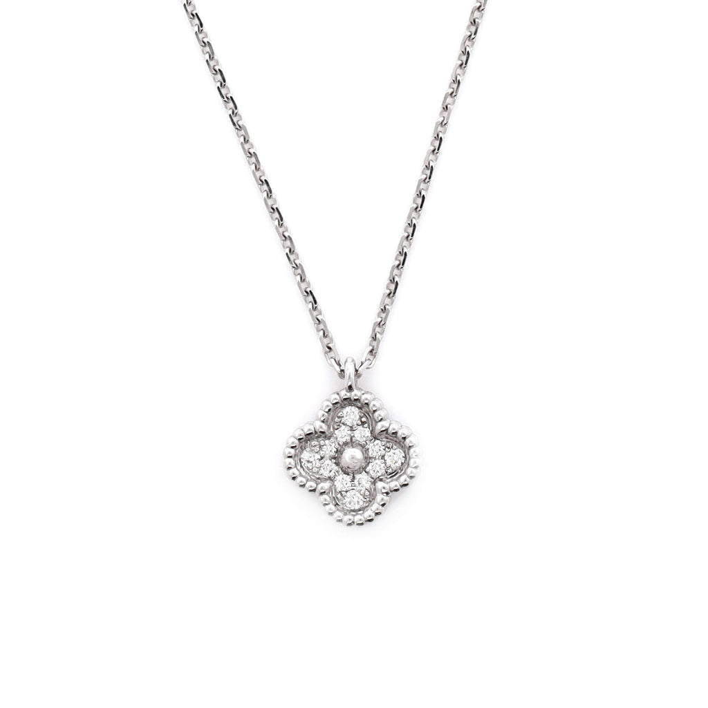 Sweet Alhambra Pendant Necklace 18K White Gold with Diamonds