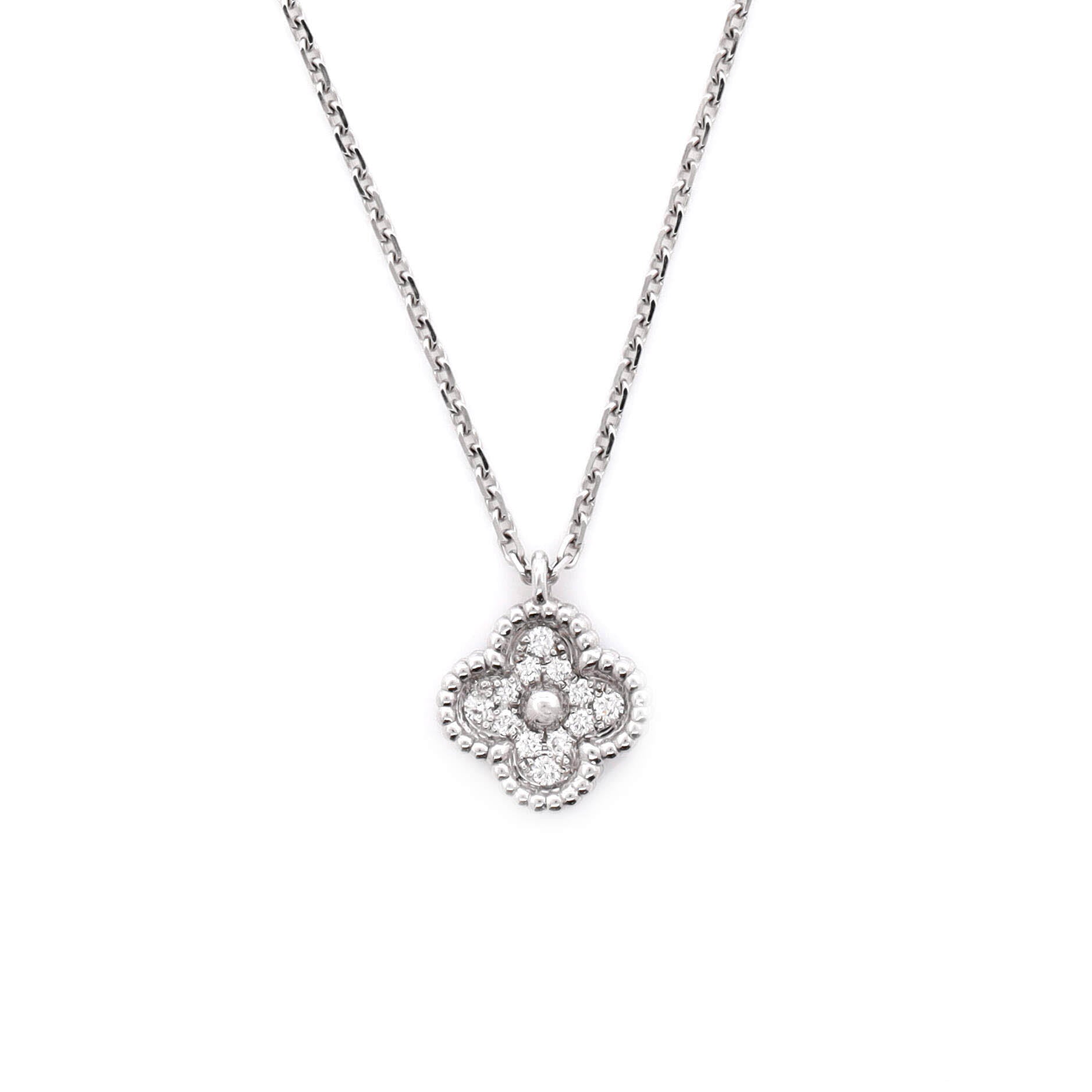 Sweet Alhambra Pendant Necklace 18K White Gold with Diamonds