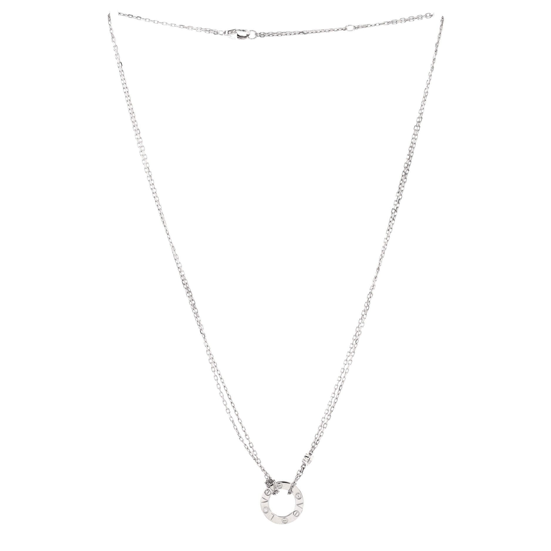2 Diamonds Love Pendant Necklace 18K White Gold with Diamonds
