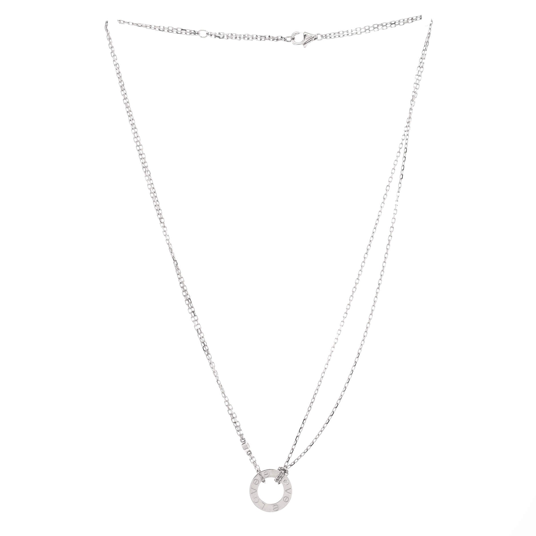 2 Diamonds Love Pendant Necklace 18K White Gold with Diamonds